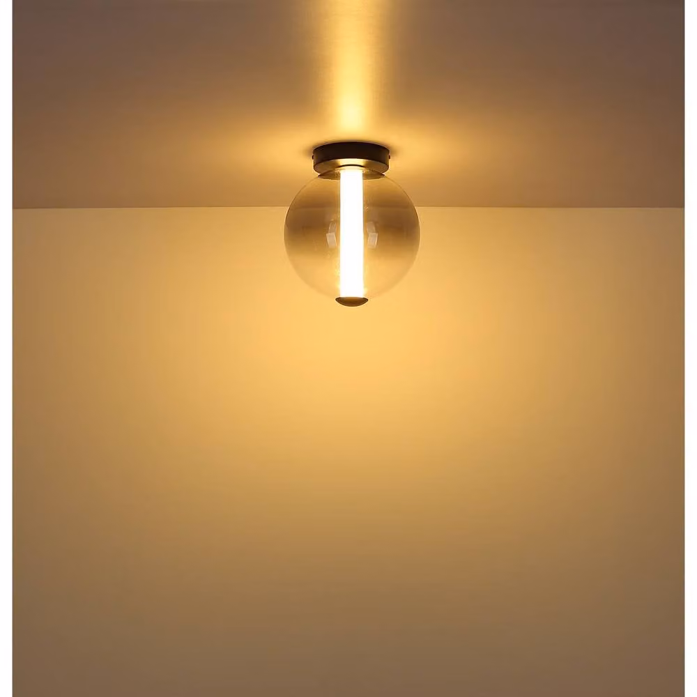 Netlighting Lacy Globe Ceiling Light with Matt Black Metal and Smoke Grey Glass Shade, LED 3000K Warm White – 4