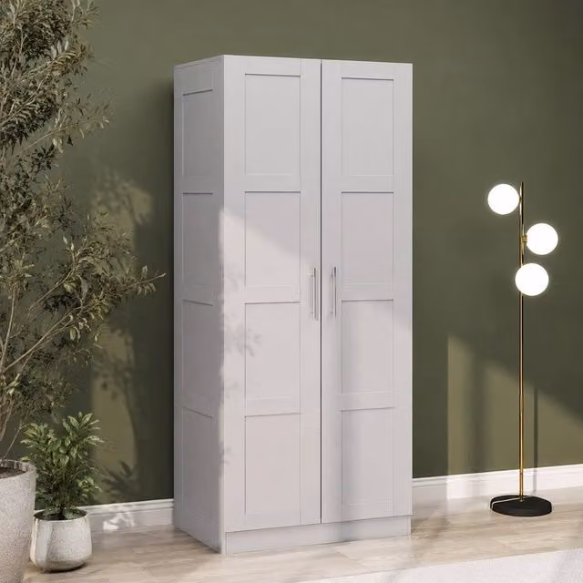 STILVORA Modern Grey Double Wardrobe with Soft Close Hinged Doors and Internal Shelves