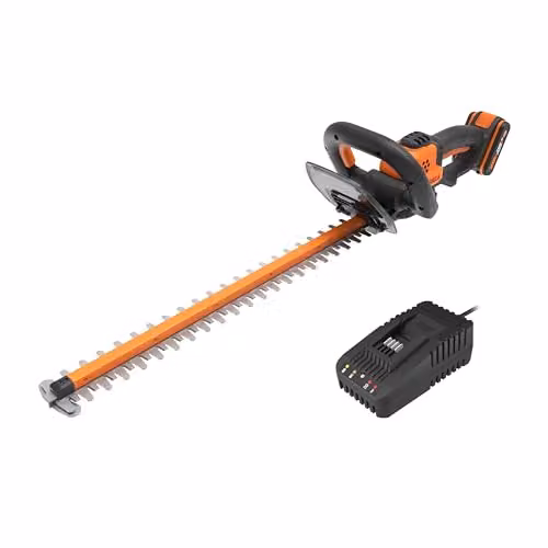 Worx WG264E 20V Cordless Reciprocating Hedge Trimmer with 56cm Blade, Rechargeable Battery and Quick Charger, Black and Orange
