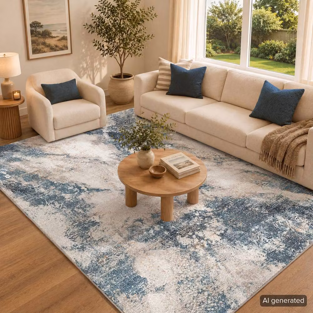 Livabliss Allegro Abstract Modern Marble Living and Dining Room Rug in Grey, Blue and Brown, W: 160 cm, D: 215 cm – 4