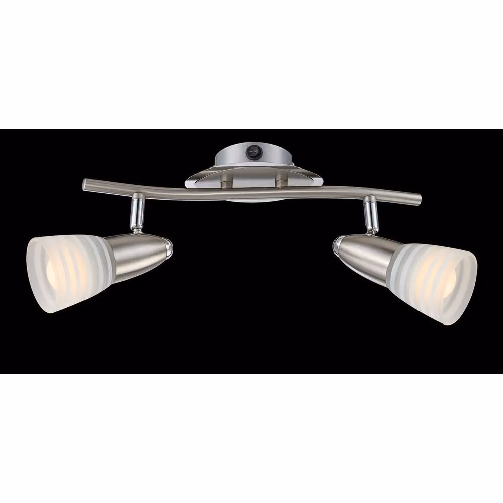 Netlighting Caleb Twin Ceiling Spotlight in Chrome with Grey Opal Glass Shades, 2x E14 LED Warm White 3000K – 2