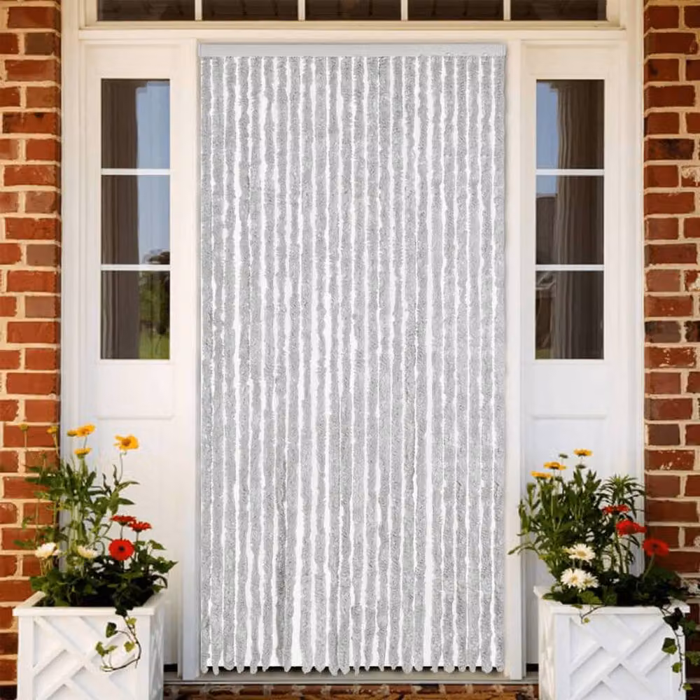 Berkfield Home Grey Chenille Soft Fly Curtain, W: 100 cm, H: 220 cm – 2