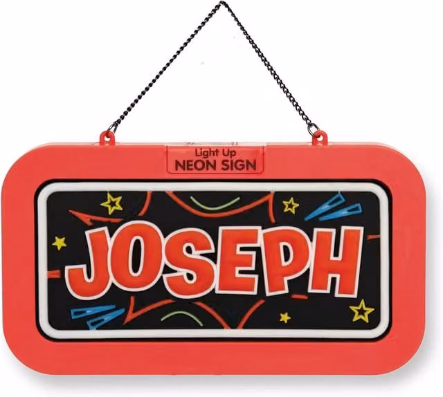History & Heraldry Joseph Pre-personalised Light-Up Neon Bedroom Sign in Black and Red