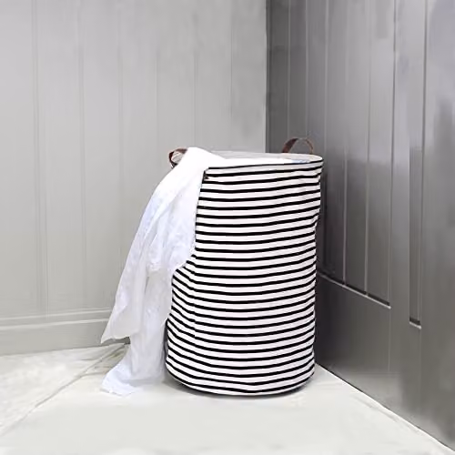 Premier Housewares Stripe Cotton Fabric Laundry Bag with Handles, Black and White, W: 38.0 cm, D: 48.0 cm, H: 38.0 cm – 3