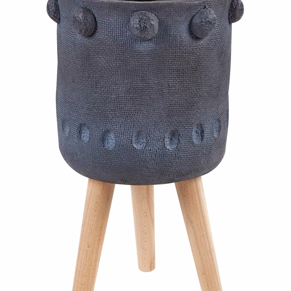 Wyld and Coco Graphite Grey Round Fibre Clay Plant Tub with Wood Support – 2
