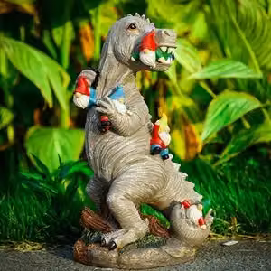 Leaper Garden Dinosaur Eating Statue in Grey, Small – 2