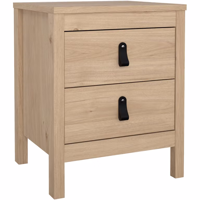 Furniture To Go Barcelona Bedroom Furniture Set in Jackson Hickory Oak featuring 2-Drawer Bedside Table, 5-Drawer Chest, and 2-Door Wardrobe