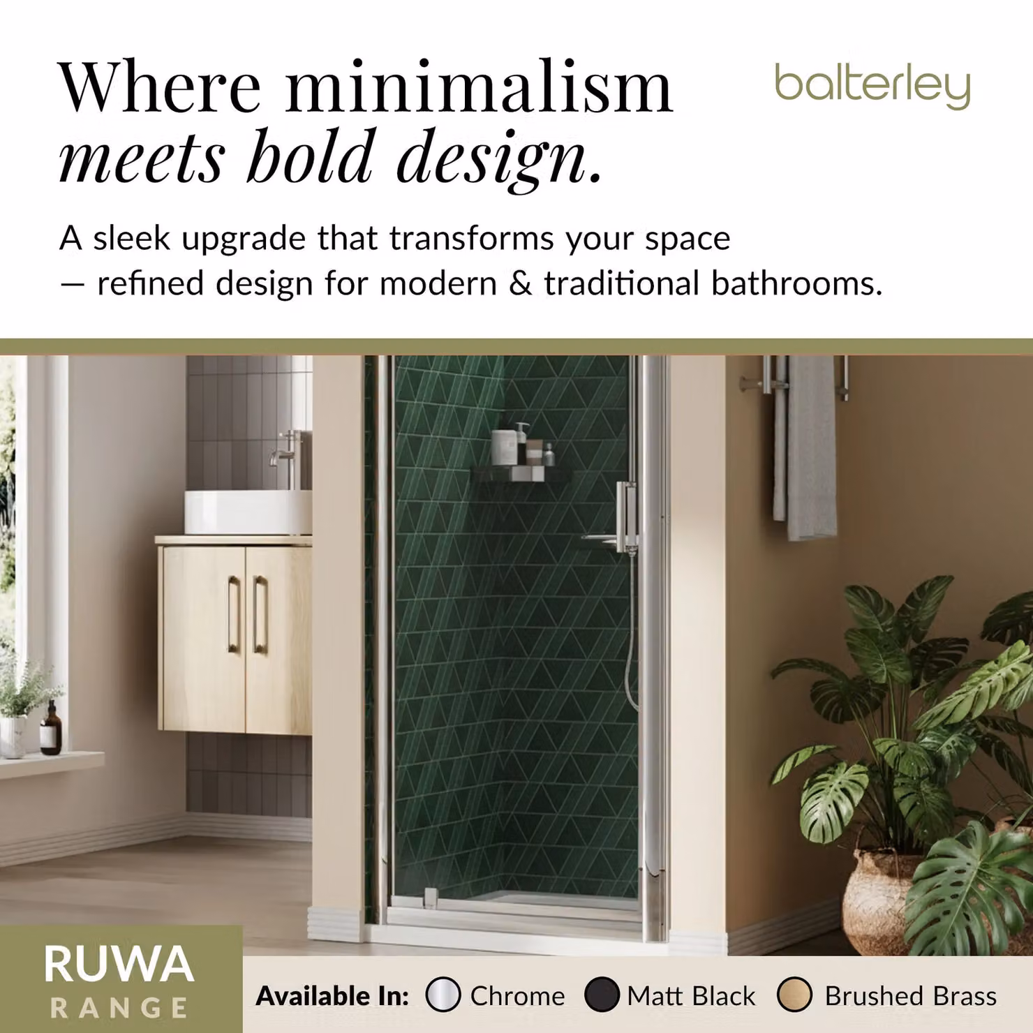 Balterley 6mm Glass Reversible Pivot Shower Door, Silver with Chrome Finish, W: 760 mm, H: 1900 mm – 4