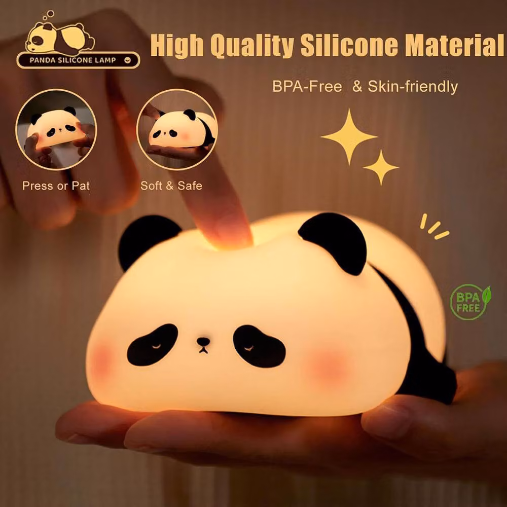 Dragodirect Panda Pat LED Night Light, White Silicone Touch Sleep Lamp for Children – 5