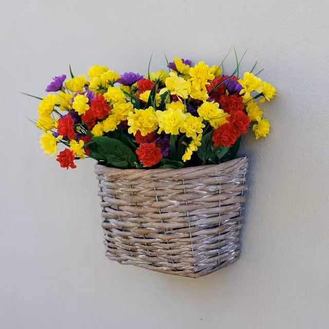 Primrose Multicolour Artificial Wildflower Wall Floral Arrangement in a Grey Wicker Basket, 32 cm – 1