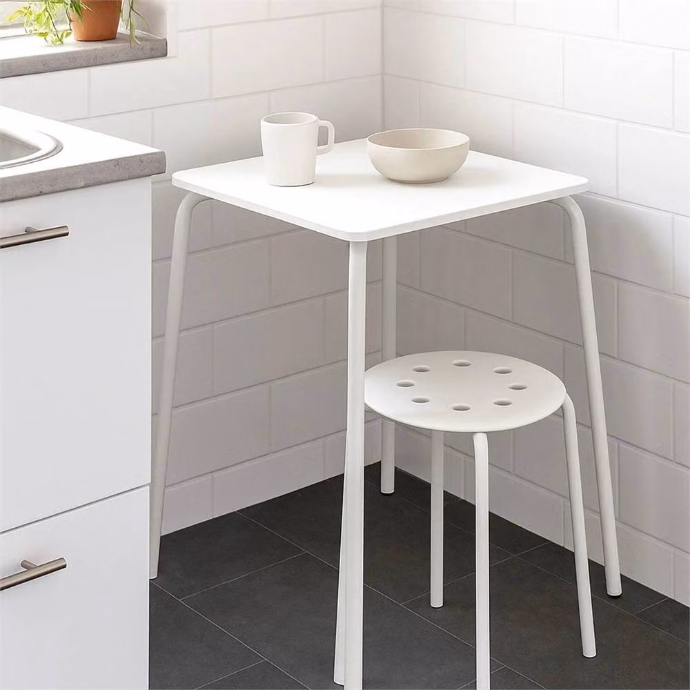 Nordara White Stackable Round Plastic Stool with Metal Legs – 2