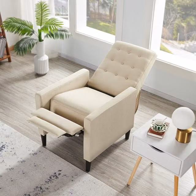 Yaheetech Mid-Century Modern Fabric Reclining Chair with Armrests in Beige