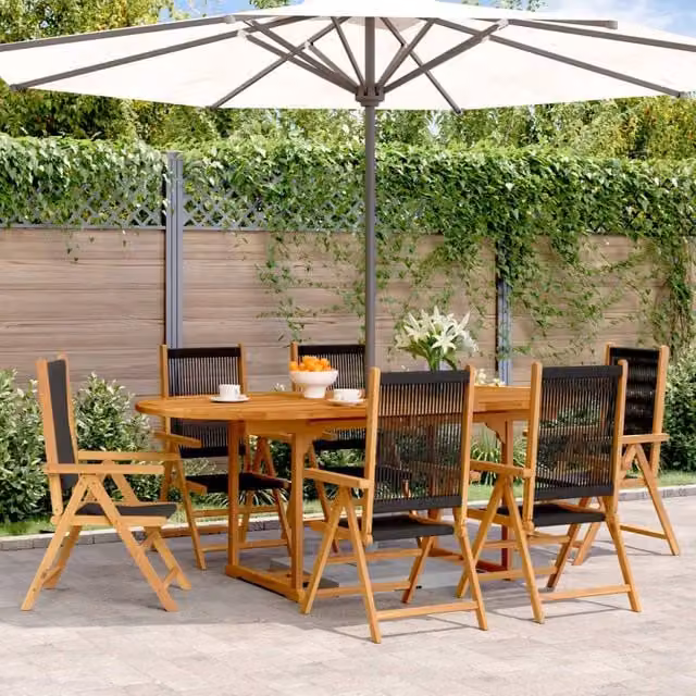 Berkfield Home 7 Piece Modern Garden Dining Set in Black Polypropylene and Acacia Wood – 1