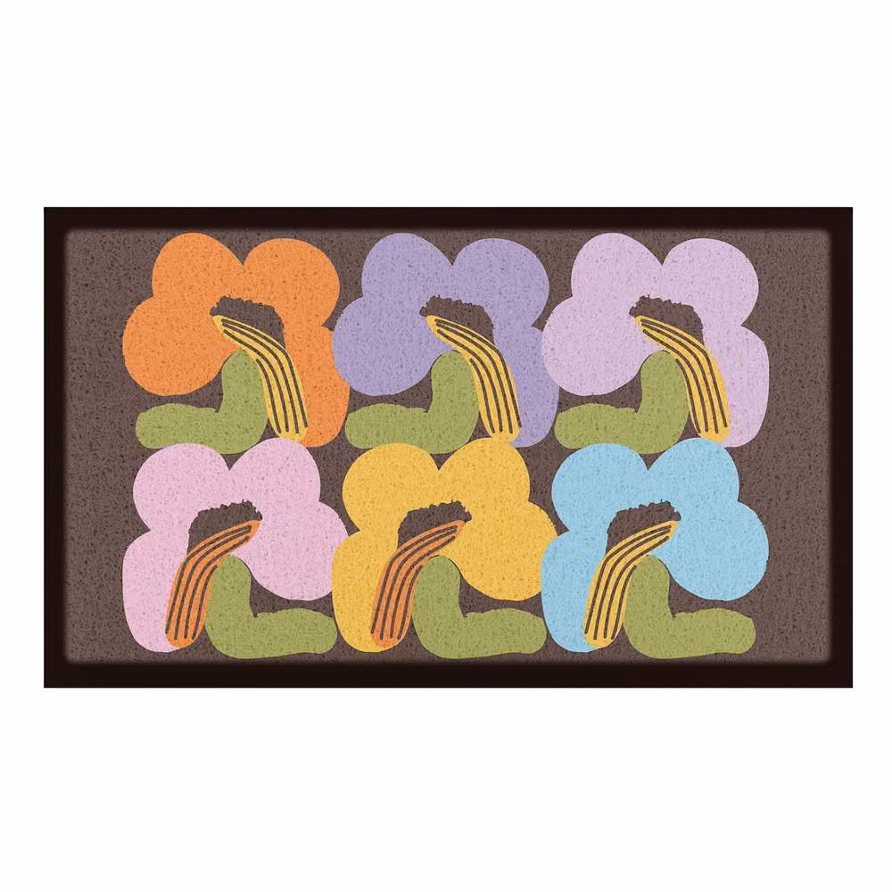 Artsy Mats Elizabeth Olwen Chunky Flowers Indoor/Outdoor Doormat, Brown and Multicolour, W: 90 cm, D: 60 cm – 2