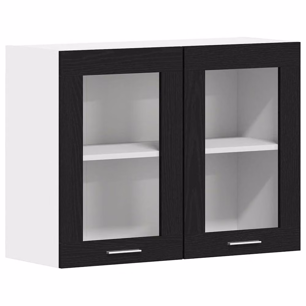 Berkfield Home Modern Black Oak Hanging Glass Cabinet W: 80 cm, D: 31 cm, H: 60 cm – 2