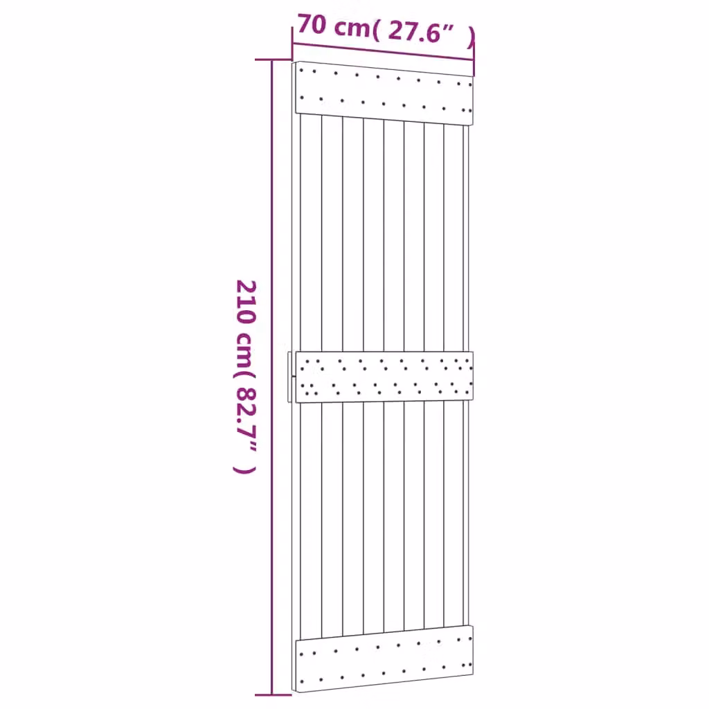 Berkfield Home Modern Sliding Door with Hardware Set, Solid Wood and Steel, Brown, W: 70 cm, H: 210 cm – 2