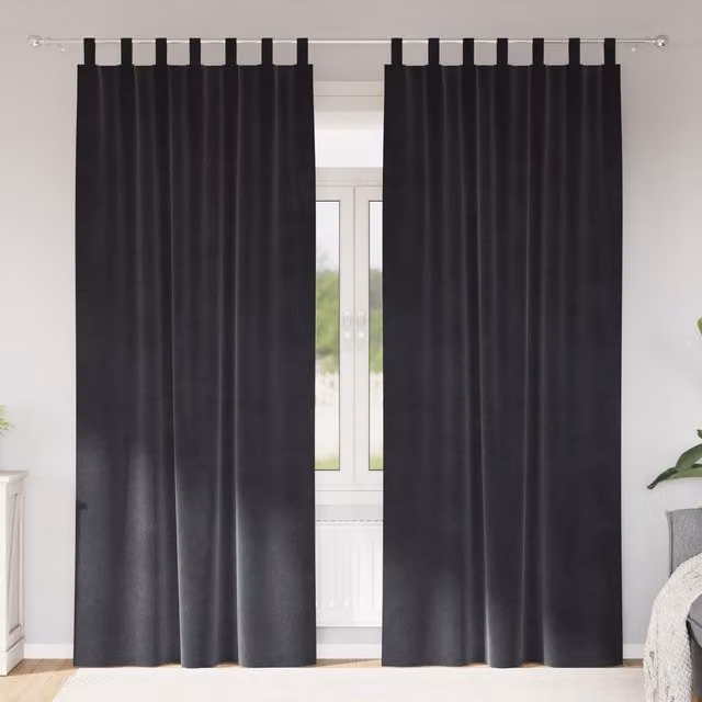 Berkfield Home Dark Grey Velvet Blackout Curtains with Hanging Loops, 2 Pack – 1