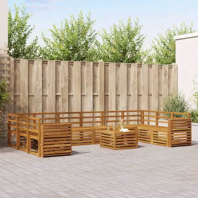 Berkfield Home 11-Piece U-Shape Outdoor Sofa Set in Brown Solid Acacia Wood