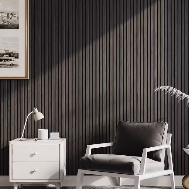 Livingandhome Black Wood-Look PVC Wall Panels