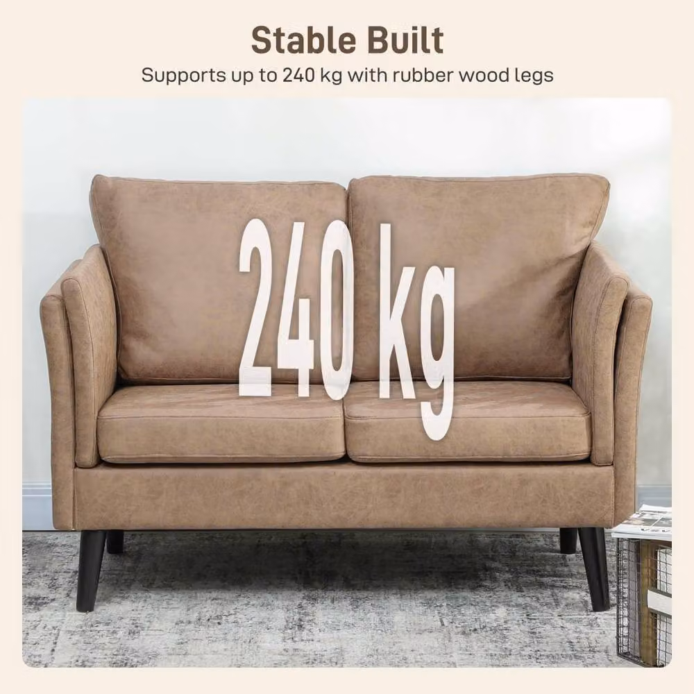 Wyld Haus Vaha 2 Seater Sofa in Light Brown Synthetic Leather with Rubberwood Frame, W/D/H: 137 x 72 x 88 cm – 5