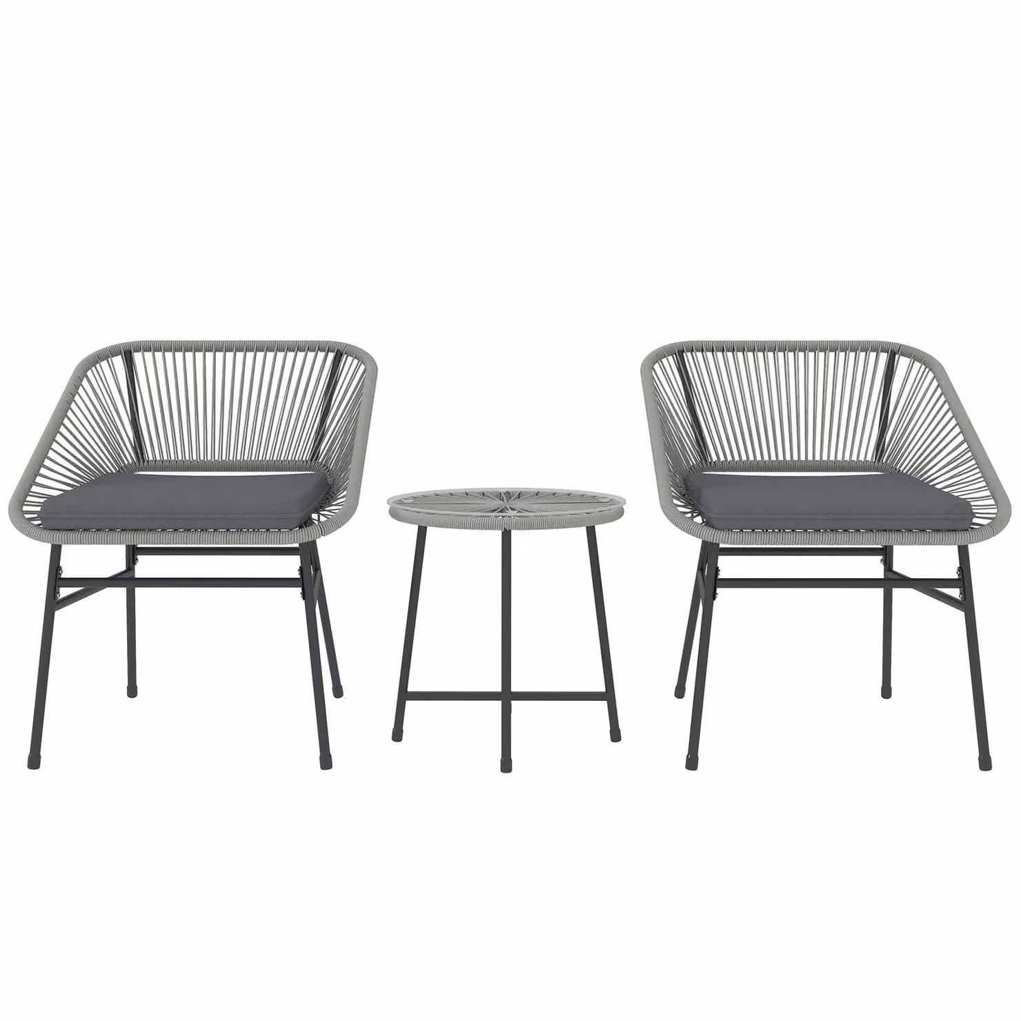 OUTSUNNY Modern Rattan Bistro Set with Cushions in Light Grey for Balcony and Garden – 2