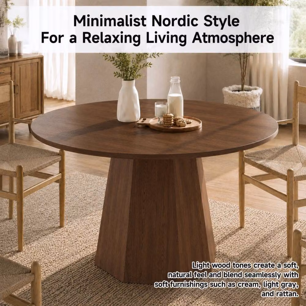 FORGEVIO Round Dining Table in Walnut, Diameter: 120 cm, Height: 75 cm – 4
