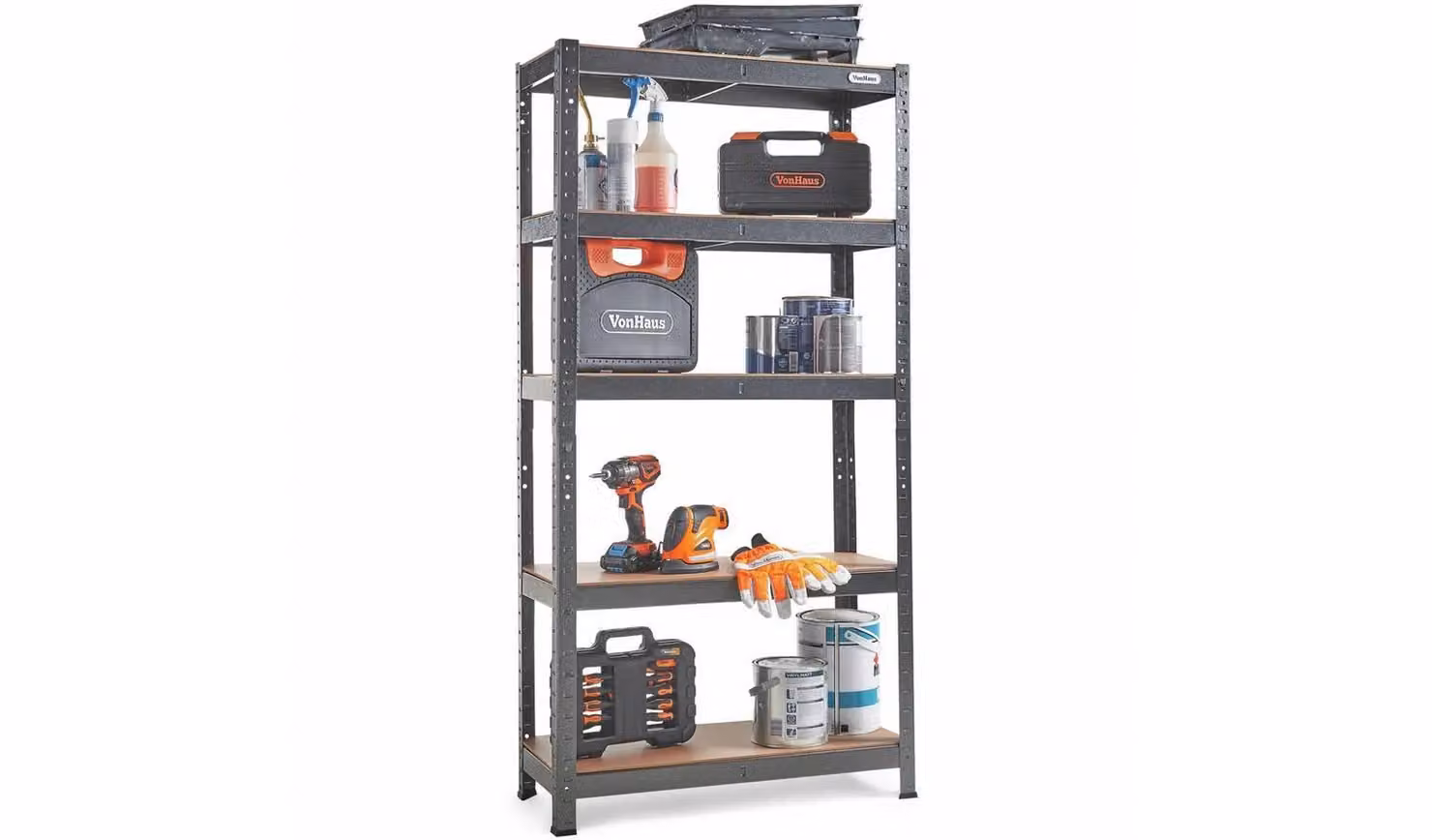 VonHaus 5 Tier Heavy Duty Steel Shelving Unit in Black for Garage, Workshop or Utility Room, H 150 x W 75 x D 30 cm