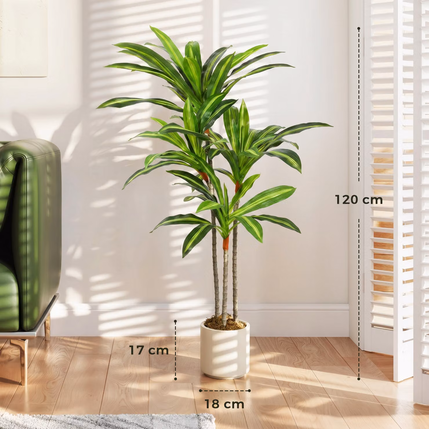 HOMCOM 120 cm Artificial Dracaena Tree in Green and White – 3