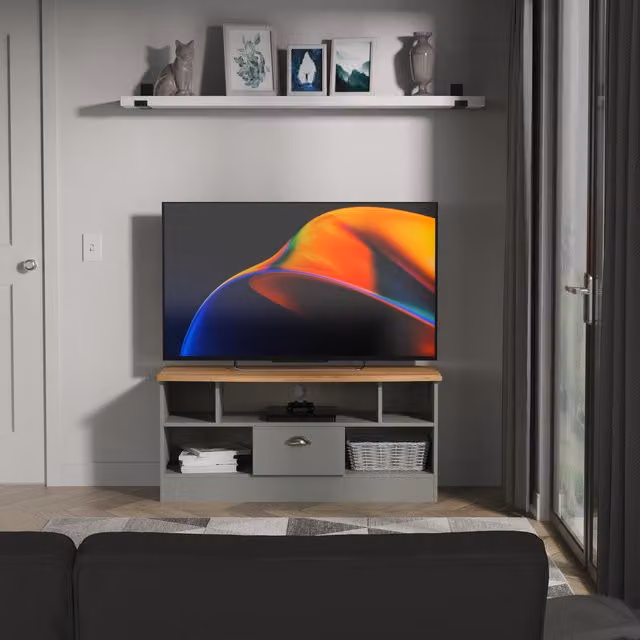 Victoria Ready Assembled 1 Drawer TV Media Unit in Dusk Grey and Riviera Oak