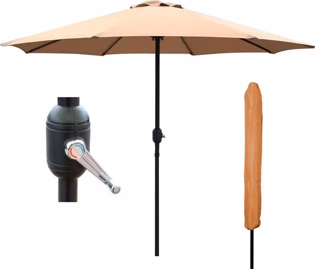 GlamHaus Garden Parasol Umbrella in Sand with UPF 40 Protection and Cover – 1
