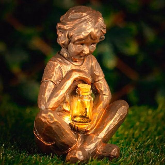 Garden Mile Solar Boy Garden Ornament Fairy Lantern in Bronze Effect