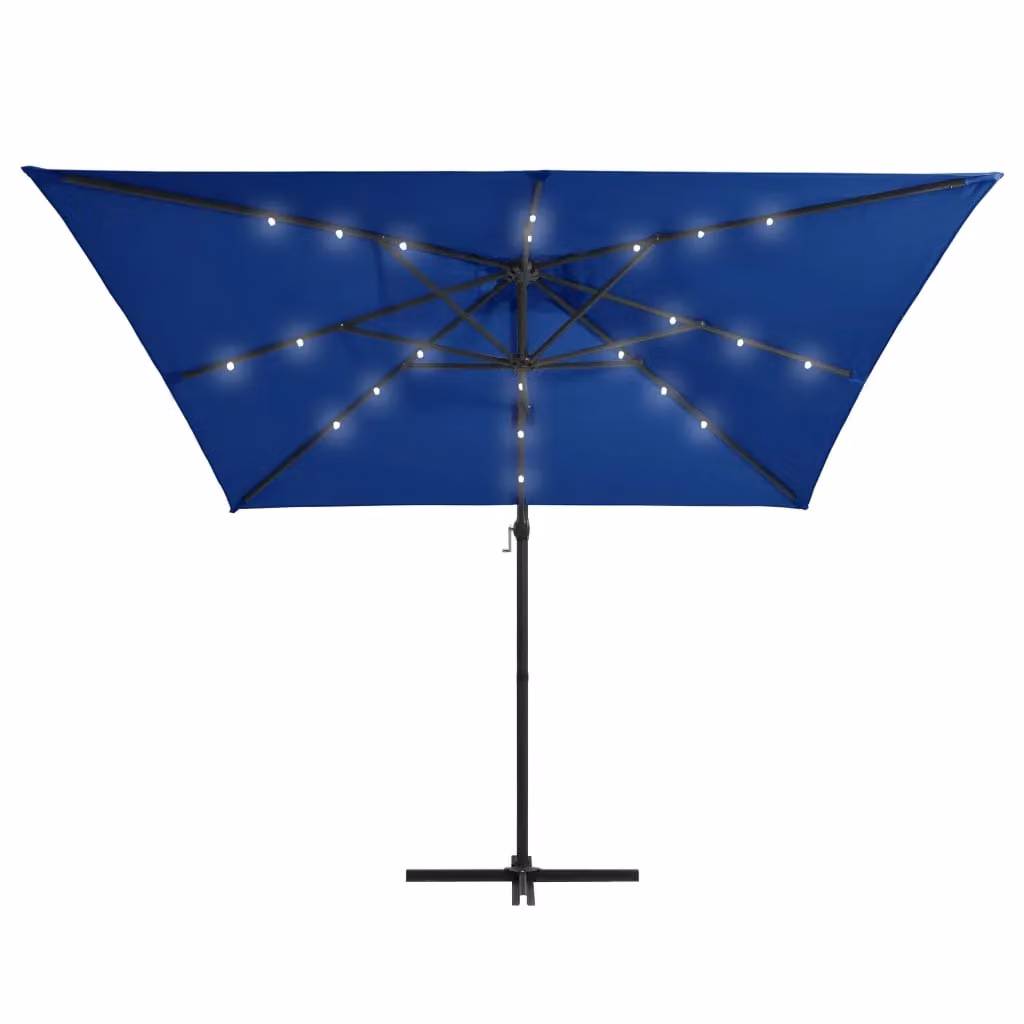 Berkfield Home Cantilever Umbrella with LED Lights and Steel Pole, Azure Blue, W: 250 cm x D: 250 cm – 2