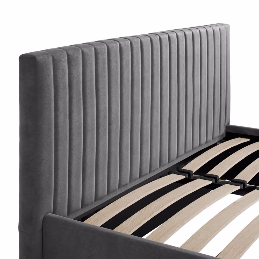 Wyld Haus Dublin Double Ottoman Bed in Silver Velvet with Ribbed Headboard, W: 152.0 cm, L: 200.0 cm, H: 87.0 cm – 3