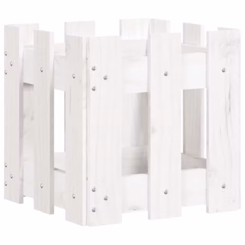 vidaXL White Wooden Garden Planter Tub with Fence Design, W/D/H: 30 x 30 x 30 cm