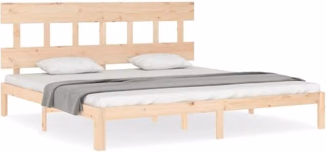 Berkfield Home Solid Pine Bed Frame with Headboard in Beige, W/D/H: 200 x 200 cm – 1