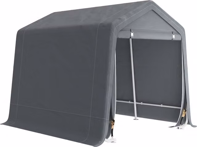 Outsunny Waterproof Outdoor Garden Storage Shed and Bike Tent with Double Roll-up Zipper Door, Dark Grey