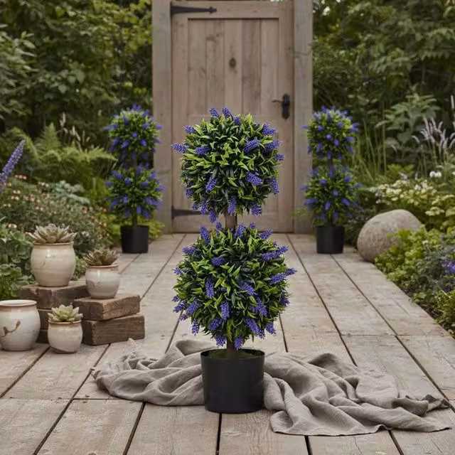 Wyld Haus Vevayo Set of 2 Artificial Lavender Ball Trees in Green Decorative Pots