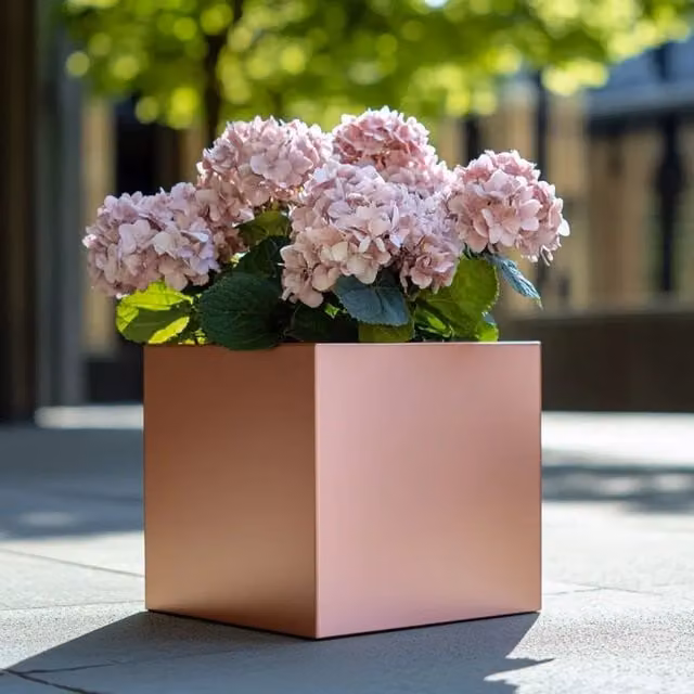 Access Garden Products Square Galvanised Steel Planter in Brushed Rose Gold Finish, 40 cm – 1