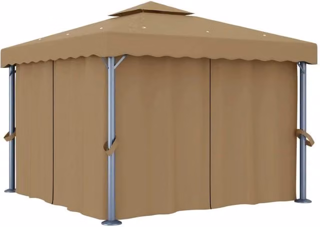 Berkfield Home Gazebo with Curtains in Beige Aluminium, W: 300 cm, D: 300 cm, H: 270 cm – 1