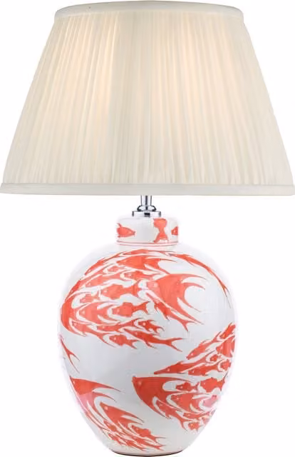 Dar SIM4203-ULY1415 Modern Ceramic Tabletop Lamp with Fabric Shade in Beige and White