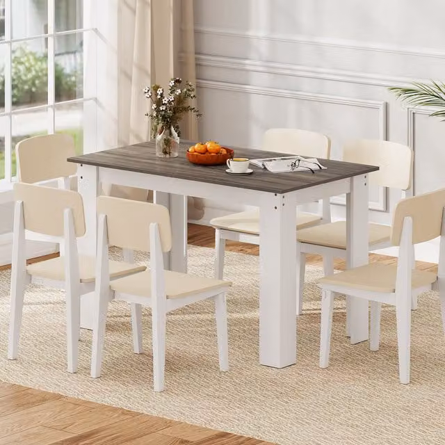 COSTWAY Modern White Rectangular Wood Dining Table