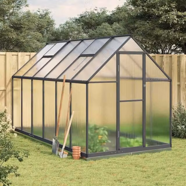 Berkfield Home Anthracite Aluminium Greenhouse with Base Frame and Polycarbonate Panels W/D/H: 334 x 169 x 202 cm – 1