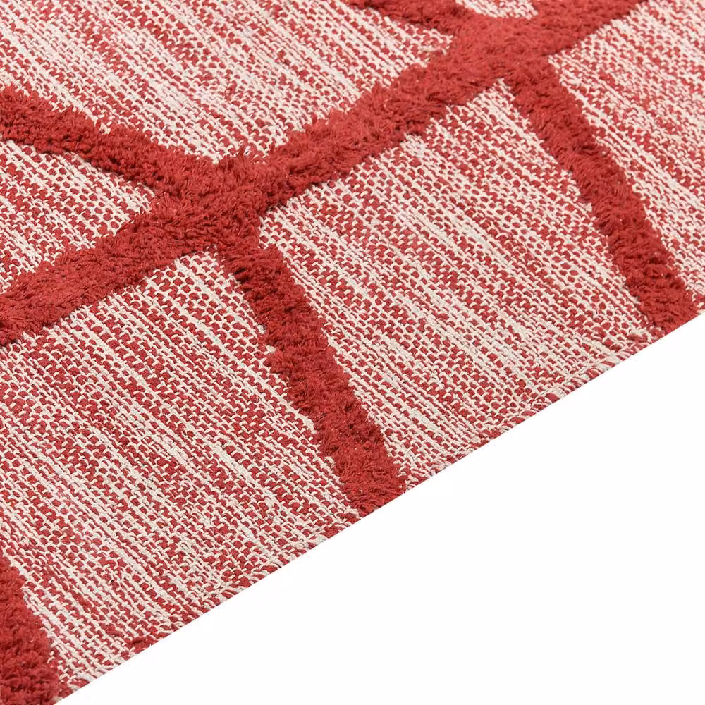 Wyld and Coco Red Hand-Tufted Cotton Geometric Boho Rectangular Rug, W: 140 cm, L: 200 cm – 3