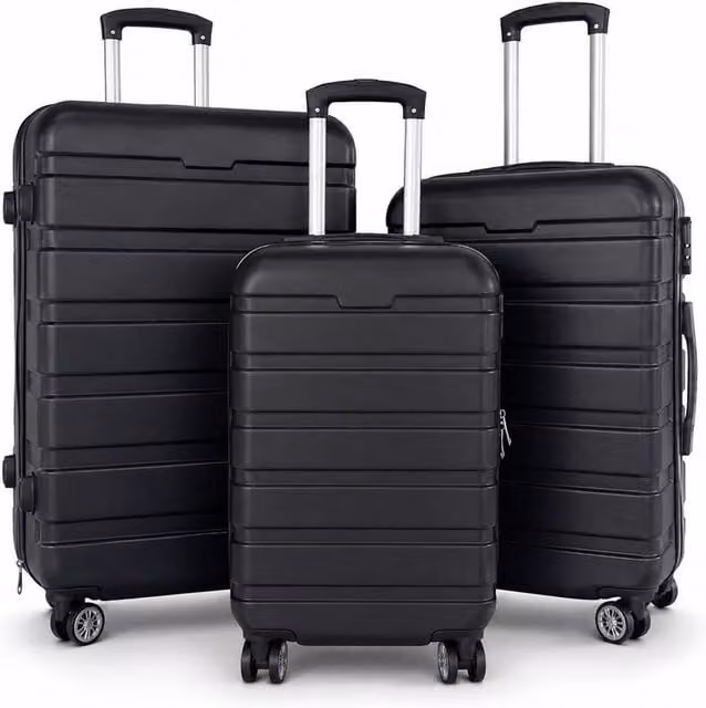 Oypla 3-Piece Hard Shell ABS Luggage Suitcase Set in Black