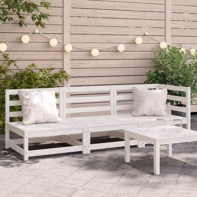 Berkfield Home 3-Seater Garden Sofa in White Solid Pine Wood with Fabric Cushions – 1