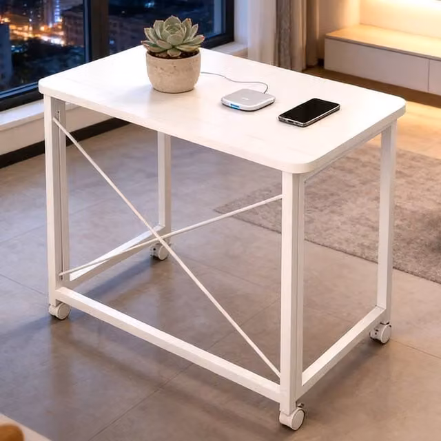 Ventryn Foldable Rolling Side Table and Laptop Writing Desk in White