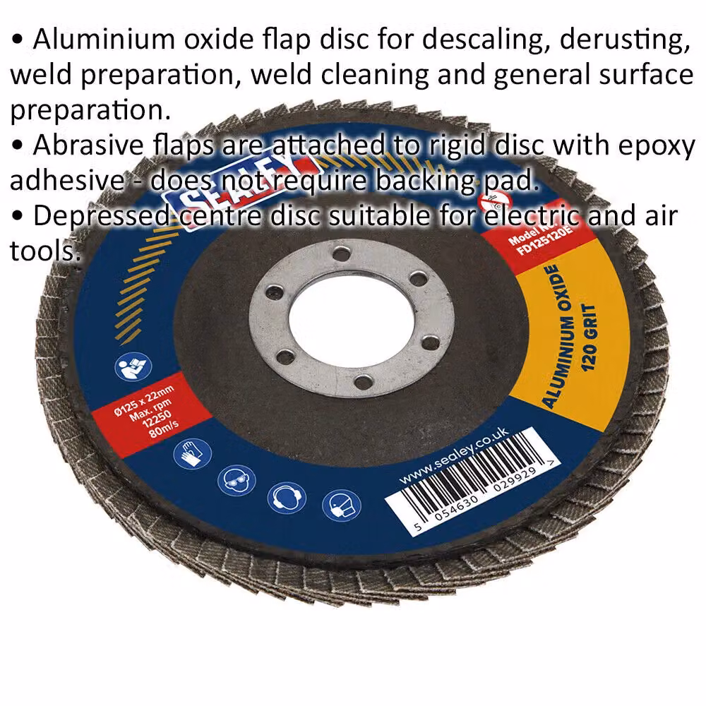 Loops 125mm Aluminium Oxide Flap Disc with 22mm Bore, Depressed Centre, 120 Grit for Angle Grinders – 2