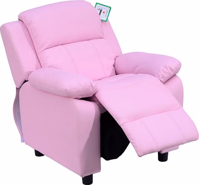HOMCOM Kids Recliner Lounger Armchair in Pink with Storage Space and Synthetic Leather Finish – 1
