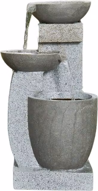 Vossmoon Harmonia Garden Water Fountain with Cascade Waterfall in Grey