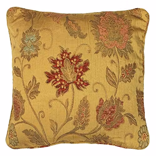 Paoletti Zurich Floral Jacquard Filled Cushion in Gold and Yellow, W/D/H: 45 x 45 x 45 cm – 1